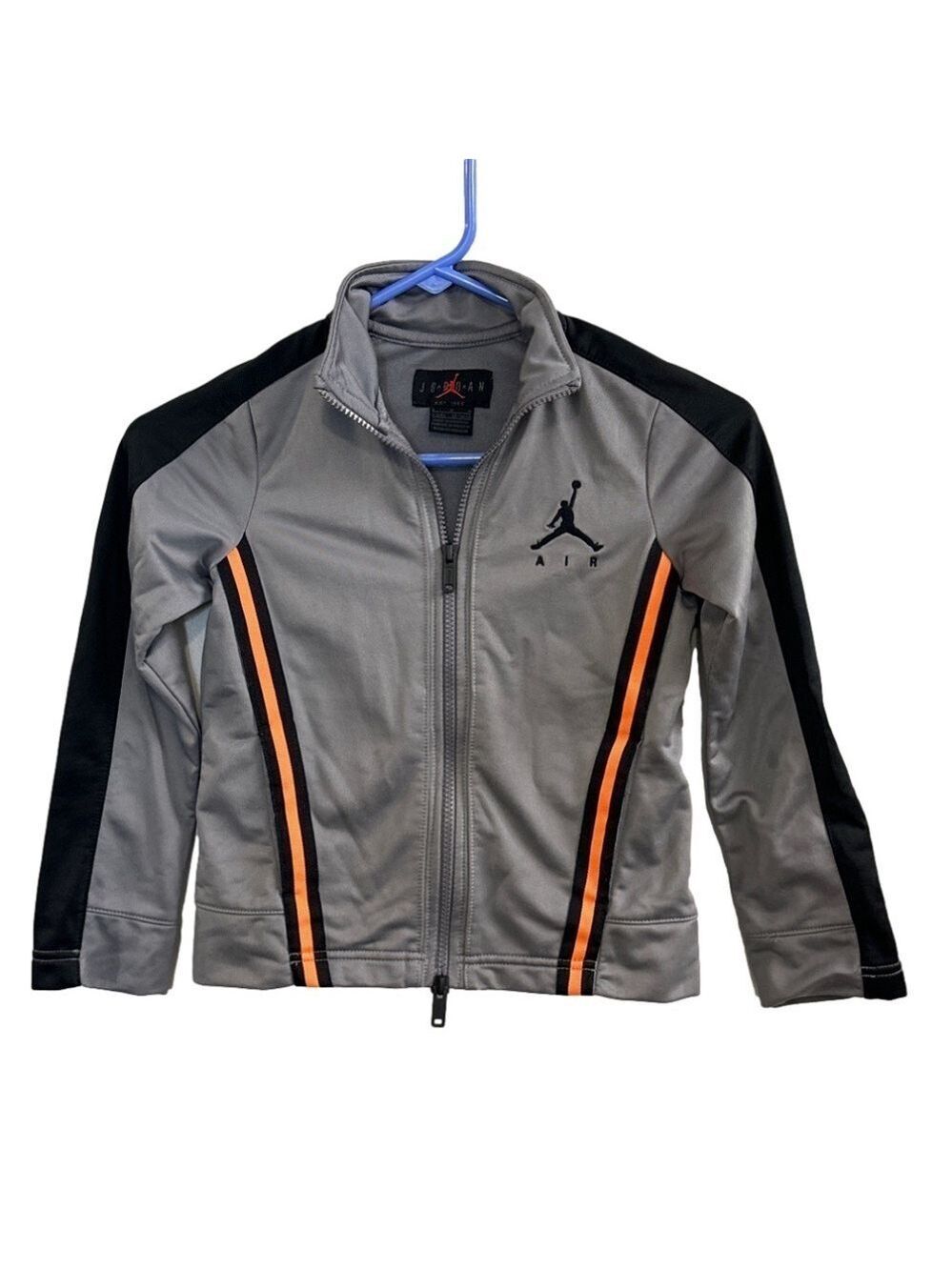 Boy's Air Jordan Gray/Black/Orange Zip Up Jacket. Lightweight. Size 5-6 years